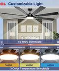 Huge 72 Inch Ceiling Fan With Lights And Remote For Indoor And Outdoor Use, 8 Wood Blades, Dimmable LED in bedroom