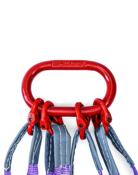 Built Tough Heavy Duty 5 Foot Four Leg Rigging Sling With Grab Hook And Adjuster, 3 Ton G80 Alloy Steel Chain Link Eye Hook Hoist Gear For Safe Towing And Cargo Handling On Job Sites red 4-leg sling