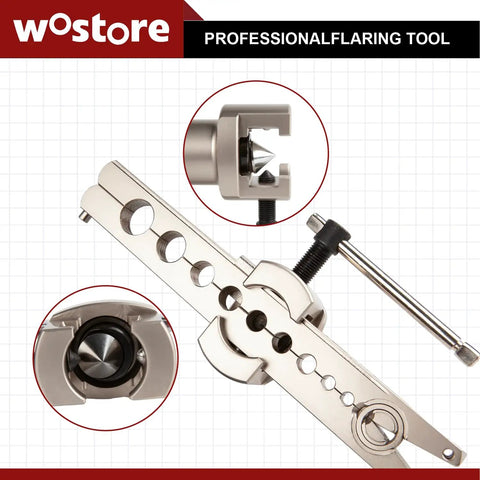 Manual And Electric Eccentric Flaring Tool Pro Grade with Nine Dies for Copper Tubing featuring tool parts and dies
