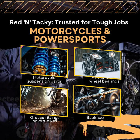 Images showing the use of Heavy Duty Red Lithium Complex Grease For High Pressure Joints And Machinery That Stays Put on powersports equipment.