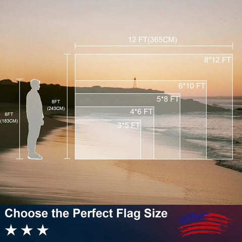 Size comparison chart for Outdoor 3x5 Ft American Flag With Tearproof Fade Resistant Spun Polyester Embroidered Stars