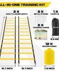 Two Pack 20ft Agility Ladder Set For Parallel Footwork Drills, 40ft Total Speed Ladders With 12 Cones, 8 Stakes, Carry Bag, Yellow Training Gear