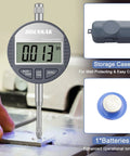 HDLNKAK digital dial indicator gauge with 0-1 in range and inch/mm conversion; includes storage case and battery.