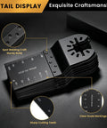 50 Piece Oscillating Blades Kit For Wood And Metal, Dual Material Set With 45 HCS Blades For Clean Wood Cuts And 5 Titanium Coated Blades For Wood Or Metal Tough Jobs, 35mm Blades, Durable Multi Tool Upgrade close-up with scale markings
