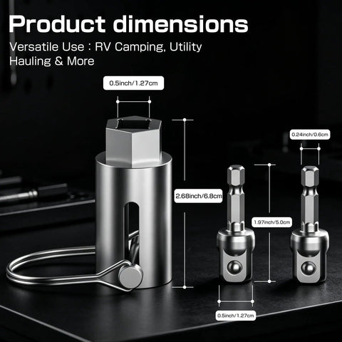 Product dimensions of Heavy Duty Trailer Jack Drill Adapter For 1 Inch Drive Shaft Beefy Stainless Steel Quick Change Tool.