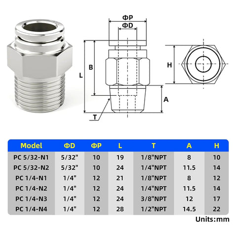 Stainless Steel Push To Connect Fittings Built Tough Straight Male One Quarter Inch Tube OD To One Quarter Inch NPT Thread 304