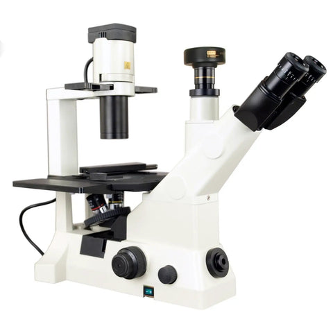 Inverted Phase Contrast Compound Microscope With 40X to 400X Magnification, 10X Wide Field Eyepieces, Infinity Plan Phase Contrast 4X, 10X, 20X Objectives, Long Working Distance, Great for Teaching, Classroom Friendly for Demos and Home Lab Use, white and black dual eyepiece