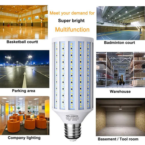 60W LED Corn Light Bulb With Large Mogul E39 Base 6000 Lumens Daylight 6500K in various lighting applications