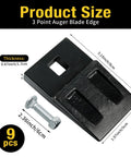9 Piece 3 Point Auger Teeth With Screws Replacement Set For Heavy Duty Post Hole Diggers Skid Steers And Tractors Square Hole Design Easy Swap And Durable Construction, showing single blade with screw, dimensions included