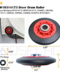 Upgraded 4392067 Dryer Repair Kit With W10837240 Idler Pulley For Smooth Drum Rotation Quiet Startup And Heat Issue Fix Replace Worn Components To Restore Peak Dryer Performance. WPW10314173 drum roller 3.09 inch with red hub and 1 inch width