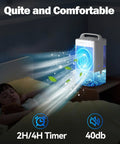4 In 1 Mini Air Conditioner Fan And Evaporative Cooler With Handle in bedroom, showcasing quiet operation and timer function