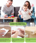 Family installing Thirty Piece Clear Baby Corner Protectors Big Time Tough Soft PVC Edge Guards on a wooden table.