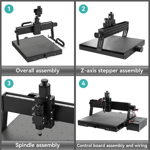 4540 Plus Cnc Router Wood Engraver With 40W Laser Module Grbl Controlled Milling Machine assembly steps showing parts and setup.