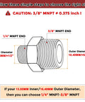 Diagram of Rock Solid Three Eighths Inch NPT To One Quarter Inch NPT Stainless Steel Hex Nipple Hose Connector Adapter dimensions