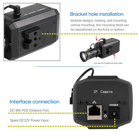 Back view of 2K 4MP PoE CCTV Bullet Security Camera With WDR AI Face And Motion Detection showing ports and bracket holes.
