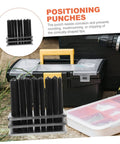 Premium Cylindrical Punch Set With Base Non Slip Positioning for mechanical repair and maintenance, shown with toolboxes