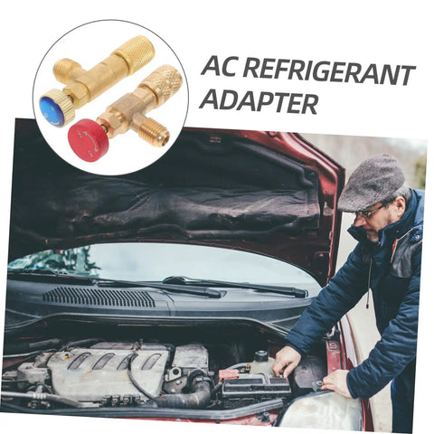 Heavy Duty Brass Refrigerant Valve Adapter Swaps R410 To R22 Smooth As Silk For Car Ac And Ev Coolers No Sweat Plug Right In Quick Install Fitting Kit With Injector with automotive technician checking car engine.