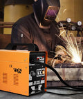 Compact 110V MIG 130 Flux Core Welder No Gas Welding Machine With Electrode Holder Face Shield Orange For Easy Home DIY Projects