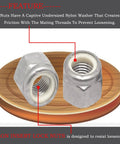 Rugged Nylon Insert Hex Lock Nuts Crafted From Pure 304 Stainless Steel With Fine Half Inch 20 Thread That Grips Machine Bolts Dead Tight Perfect For Workshop Barn And Home Build Outs Pack Of Five showing details of nylon washer feature.