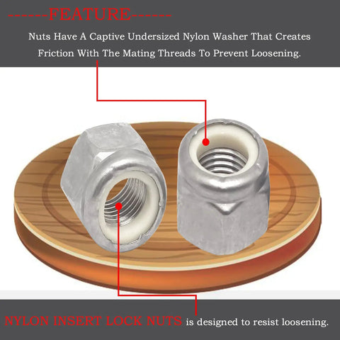 Rugged Nylon Insert Hex Lock Nuts Crafted From Pure 304 Stainless Steel With Fine Half Inch 20 Thread That Grips Machine Bolts Dead Tight Perfect For Workshop Barn And Home Build Outs Pack Of Five showing details of nylon washer feature.