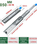 Heavy Gauge Steel Full Extension Drawer Slides With Secure Push Lock Handle And Ridiculously Smooth Ball Bearing Glide For Rugged Garage Cabinets Camper Racks And Massive Load Gear Storage, 1050mm length, 256lbs capacity.