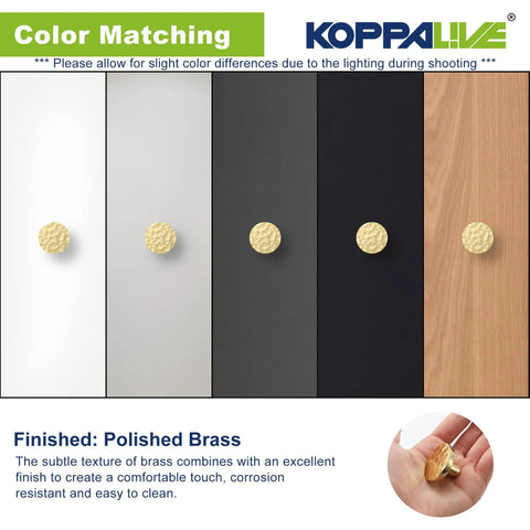 Twenty Pack Dope Gold Cabinet Knobs Hammered Solid Brass Round Drawer Pulls And Handles for Kitchen Cabinets on color boards.