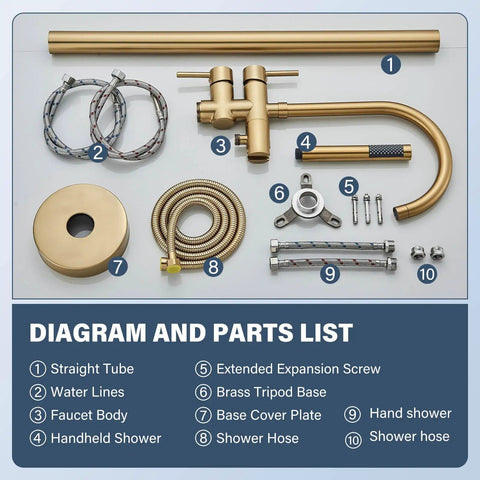 Freestanding Bathtub Faucet Set With Floor Mount Tub Filler, Brushed Nickel Finish, parts diagram and components list