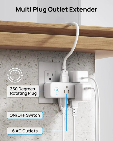 Real Deal Six Port Outlet Extender Surge Protector With Manual Switch And 360 Swivel Head To Easily Upgrade Any Wall Jack, six AC outlets.