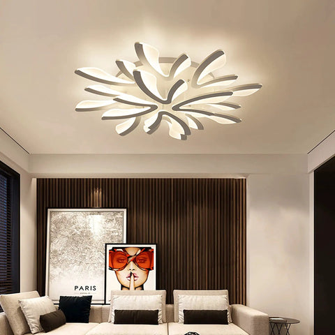 LED Flower Ceiling Light With 12 Heads Black Flush Mount Dimmable Lamp Remote Control Nordic Modern Style for Living Room