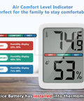 Digital Thermometer Hygrometer With Large LCD Indoor Temperature And Humidity Monitor Wall Mounted Climate Gauge For Home Office Or Greenhouse Ultra Accurate Readouts And Easy Color Coded Comfort Indicators, white display showing 74°F and 53%