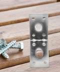 Heavy Duty L Brackets 5pc Set, 90 Degree Metal Corner Braces for Shelves and DIY Projects on wooden surface with screws.