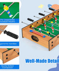 2 In 1 Swivel Mini Game Table Top Wood Foosball And Slide Hockey Combo with ergonomic handles and pre-assembled players.