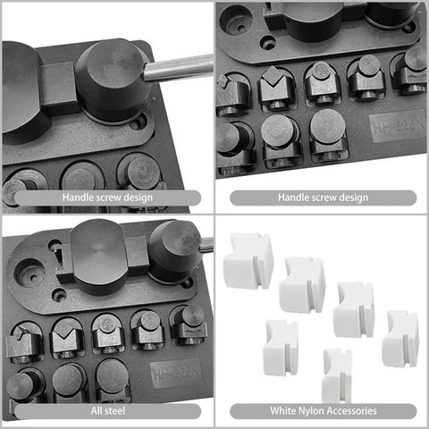 Multi Functional Ring Bending Tool For Jewelry Making with steel construction and nylon accessories, handle screw detail
