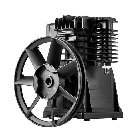 Black Air Compressor Pump Head 3HP Twin Cylinder Oil Lubricated Piston Pump Head Single Stage Aluminum Replacement with fan