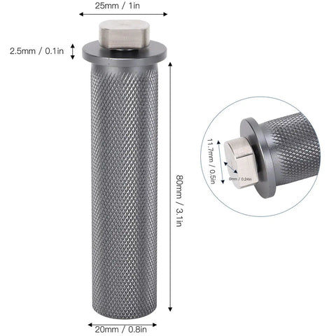 Pro Grade Heavy Duty Bench Dogs for Woodworking Set of 2 Fits 20mm Holes, aluminum build with dimensions shown