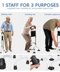 Stand Assist Rail for Elderly and Seniors, Quad Cane Mobility Aid With Four Point Support, Three uses demonstrated