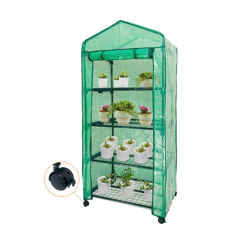 4 Tier Portable Greenhouse Kit With Casters And Roll Up Zipper PE Cover For Indoor Outdoor Seedlings And Plants, water resistant