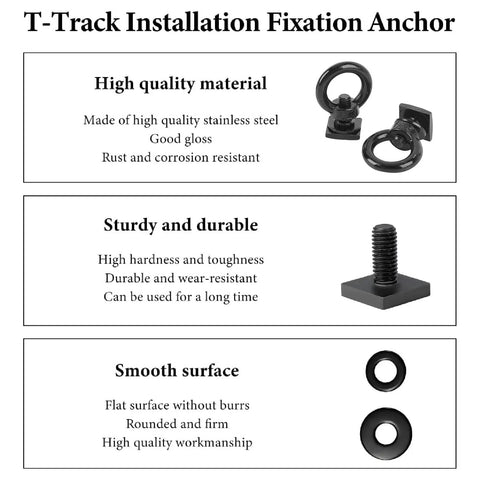 Heavy Duty Stainless Steel T Slot Tie Down Anchors For Roof Racks, 4 Pack M8 Ring Eye Bolts And T Bolts Eye Nuts For Securing Bungee Cords, Ropes, And Hooks On Any Rack, Weatherproof Black, black stainless steel T-track anchor set with bolt and ring