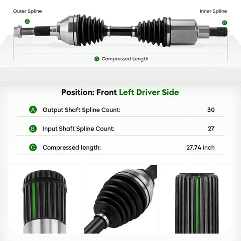 Chevy Blazer S10 Front Left CV Axle Shaft Assembly For 1997 To 2004 4WD AWD Models Including GMC Sonoma Jimmy Isuzu Hombre 1998 To 2000 Oldsmobile Bravada 1997 To 2001 Driver Side, 27.74 inch