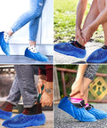 Waterproof Disposable Shoe Covers Non Slip For Indoors And Light Outdoors CPE Plastic Booties 100 Pairs (200 Pieces) worn on shoes