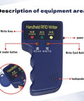 Portable RFID Writer And Card Duplicator For 125KHz Smart ID Access Control with labeled features and buttons