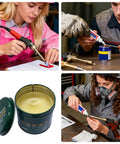 Collage showing Nozzle Cleaner Gel 200g For Welding Spatter And Flux Removal being applied to TIG nozzles and spray tools.