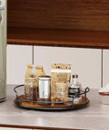 Two Pack 9 Inch And 10 Inch Wooden Lazy Susan Turntables For Tabletop Cabinet Kitchen Pantry And Vanity with spices and snacks