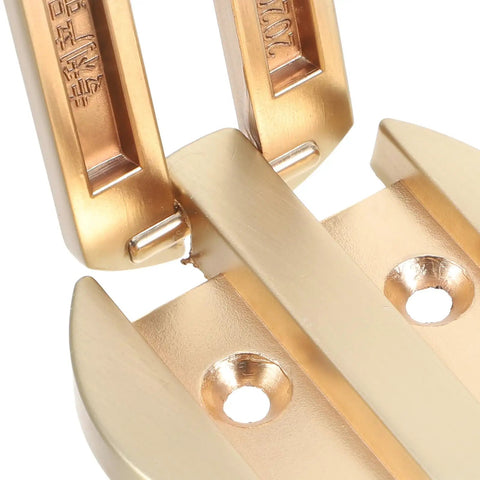 Close-up of Brushed Brass Concealed Single Hole Cabinet Knobs and Drawer Pulls, durable zinc alloy hardware, focus on design.