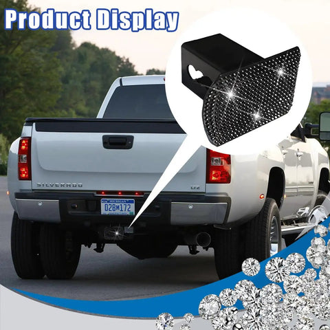 Bling Crystal Rhinestone Trailer Hitch Cover for 2 Inch Receivers with Lock on white truck