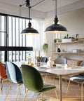 Plug In Industrial Pulley Pendant Light With E26 Socket And 16 Foot 4 Inch Cord On Off Switch Vintage Hanging Fixture over dining table.
