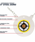 Hardrock AR500 One Half Inch Steel Gong Target For Rifles And Handguns White Powder Coat Finish with chains hanging
