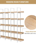 Five Tier Industrial Bookcase With White Metal Frame And Oak Shelves in modern room furniture setup