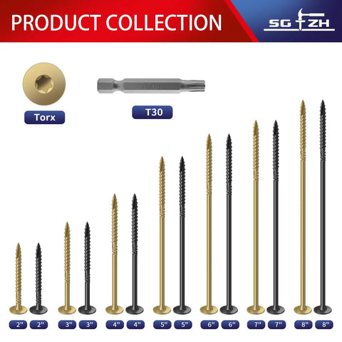 Beefy Heavy Duty Structural Wood Deck Screws Number Fourteen By Two Inches With Knockout Rust Resistant Epoxy Finish And Flat Head Star Drive For Built Tough Outdoor Decking Forty Piece Bundle displayed.