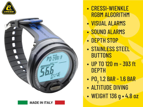 Leonardo 2.0 Dive Computer Watch Black Blue With Backlit Display Water Resistant Nitrox And Gauge Modes One Button Dive